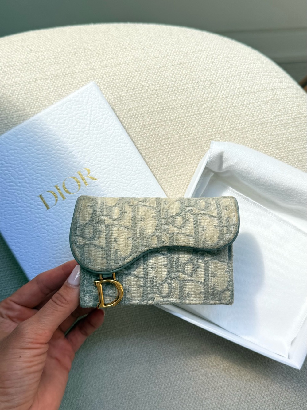 Dior Blue Saddle Card Case Wallet with Gold Hardware - Picture 2 of 6